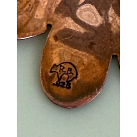 Vintage 80s Navajo Dangle Earrings Fan Shaped 925 Copper Gilt Running Bear - Picture 7 of 14